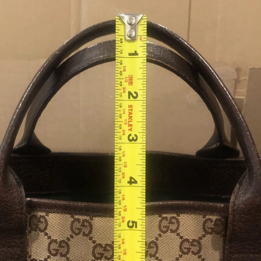 GUCCI GG Monogram Brown Leather Rolled Top Handle Oversized Laptop Tote Bag